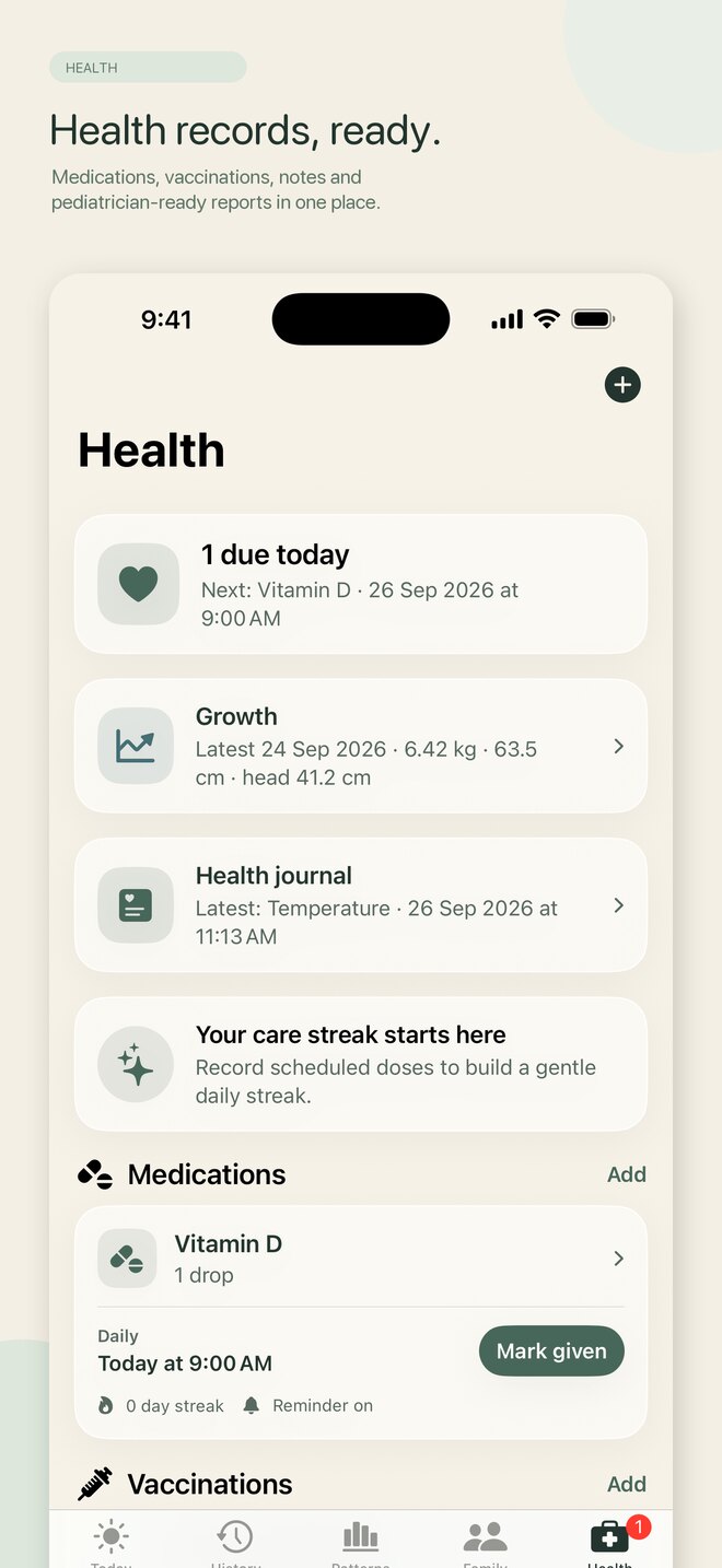 Nurture medication, vaccination and health records